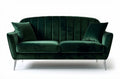 Groene fluwelen bank met kussens en metalen poten 140 x 80 x 75cm