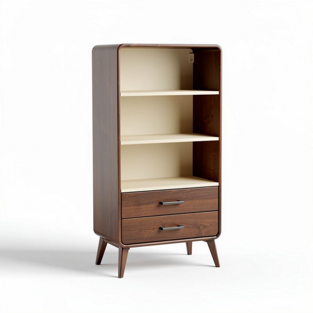 Houten kast met twee lades en drie planken 80 x 40 x 130cm bruin en crème