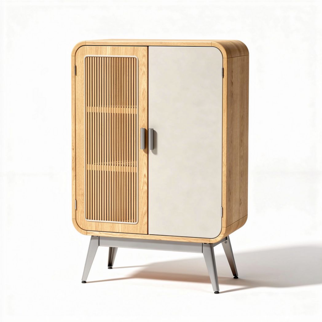Houten kast met metalen poten en een afmeting van 80 x 40 x 120cm