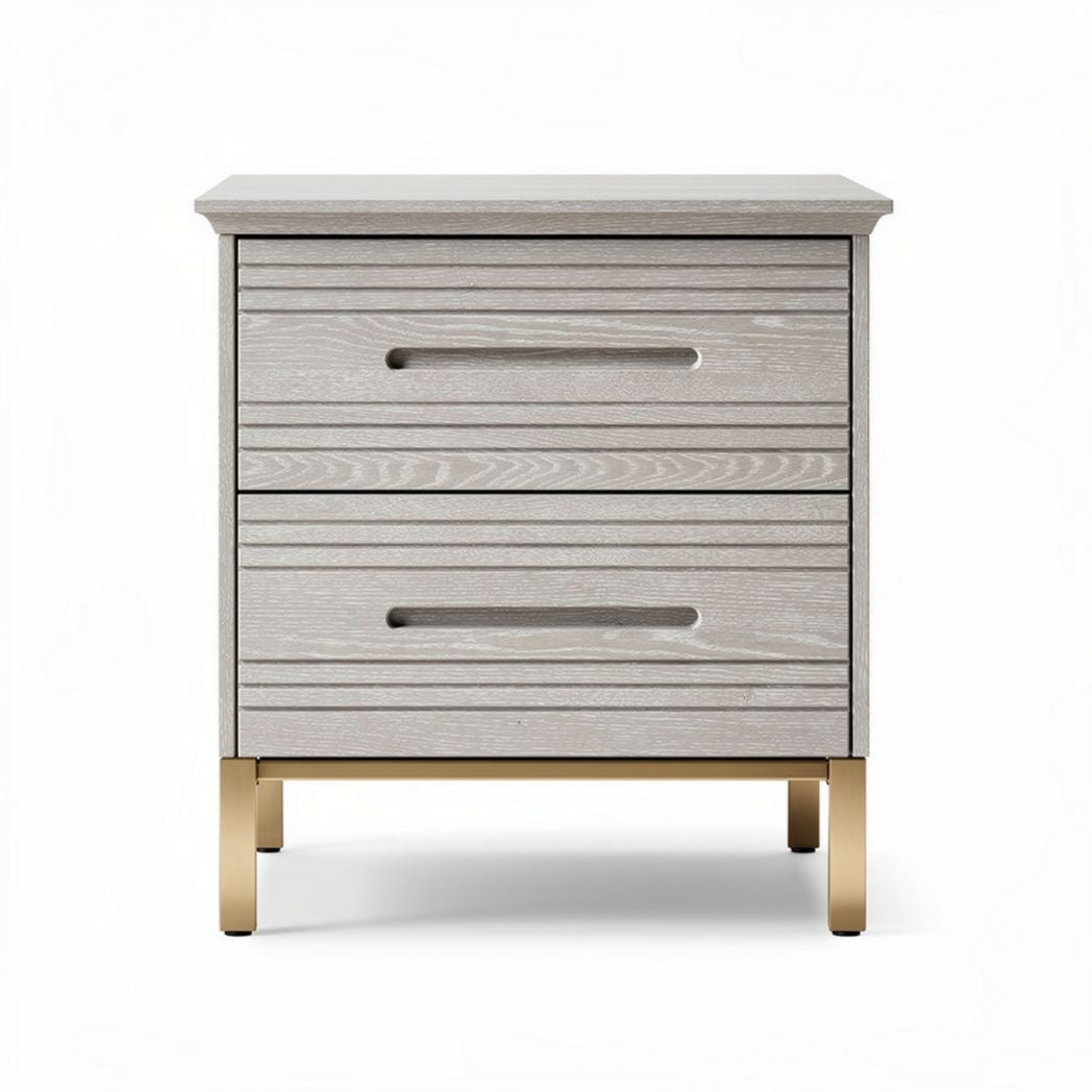 nachtkastje van grijs hout met metalen poten 50 x 40 x 60 cm