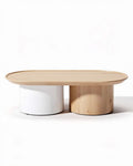Salontafel van bamboe en wit MDF met ovale vorm 100 x 60 x 40cm