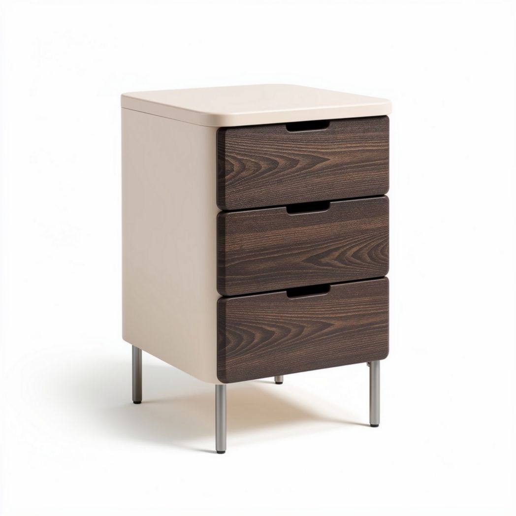 Nachtkastje met drie lades van hout in een beige afwerking 40 x 30 x 60cm