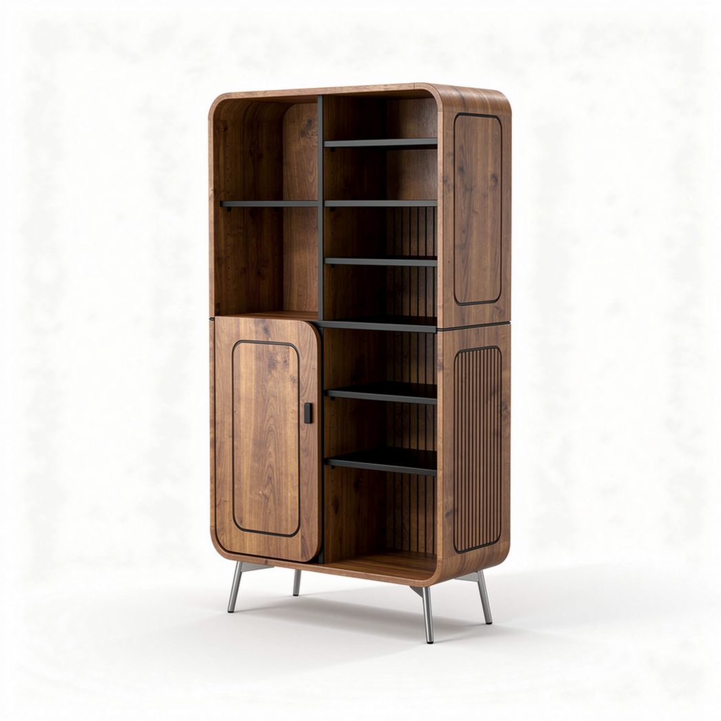 Houten kast met planken en deur 180 x 90 x 40cm bruin met metalen poten