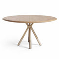 Ronde eettafel van hout met gouden poten en marmeren details 150 x 150 x 75cm