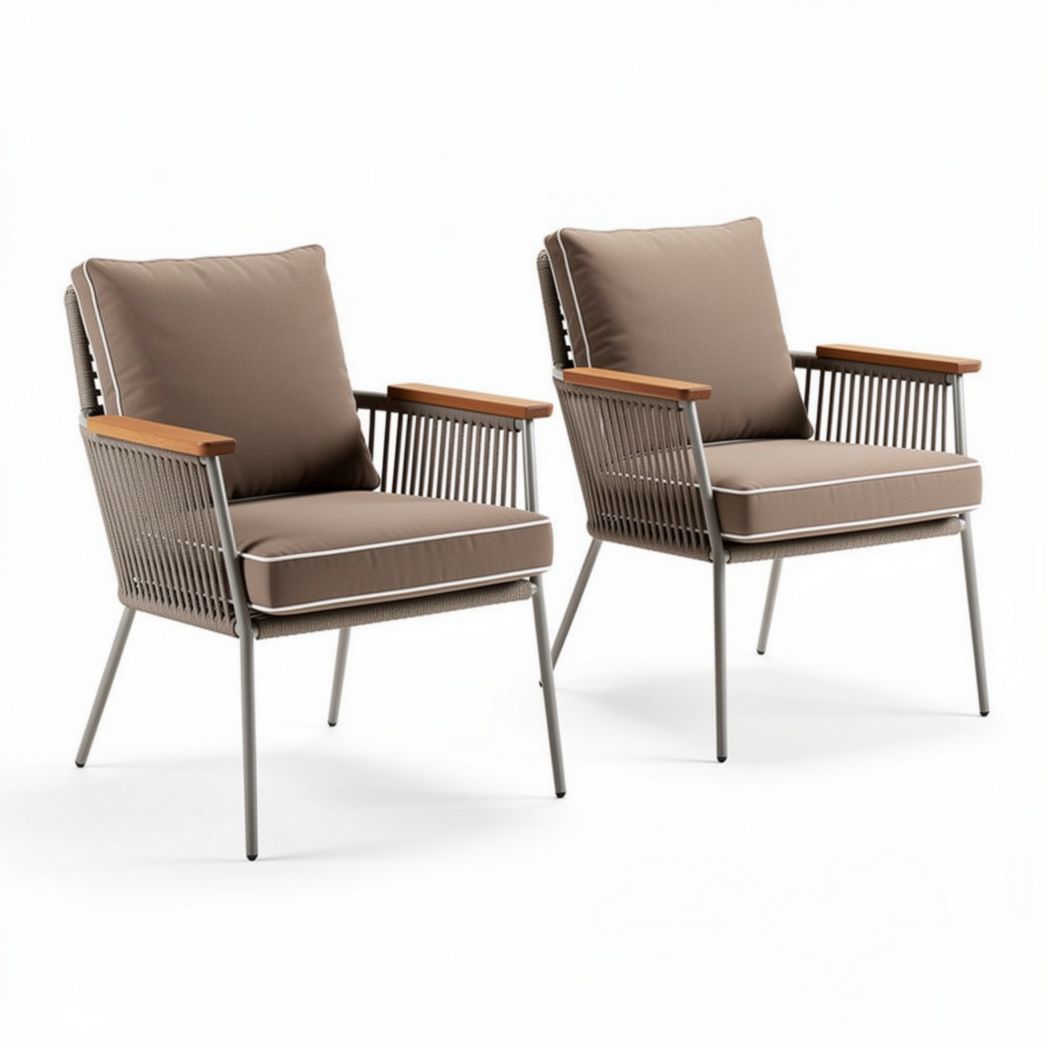 Tuinmeubelset van staal met comfortabele kussens en houten armleuningen 70 x 70 x 85cm
