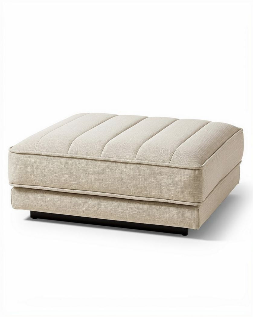 Lichte beige hocker met gestikt ontwerp voor woonkamer 100 x 100 x 30cm