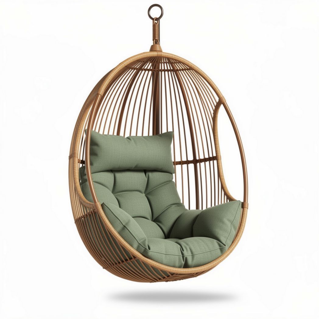 Schommelstoel van rotan met kussens lichtgroen 90 x 80 x 120cm